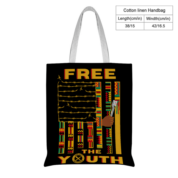 Free The Youth Cotton Linen Tote Bags 15" × 16.5" with Zippered Pocket