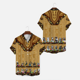 Mudcloth Dashiki Button Shirt Unisex Short-sleeve Blouses No Collar Kingshiki