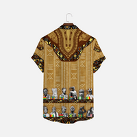 Mudcloth Dashiki Button Shirt Unisex Short-sleeve Blouses No Collar Kingshiki