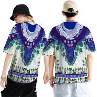 Queenshiki 2023 Short Sleeve T-Shirts Blue Purple Mesh Adinkra Dashiki